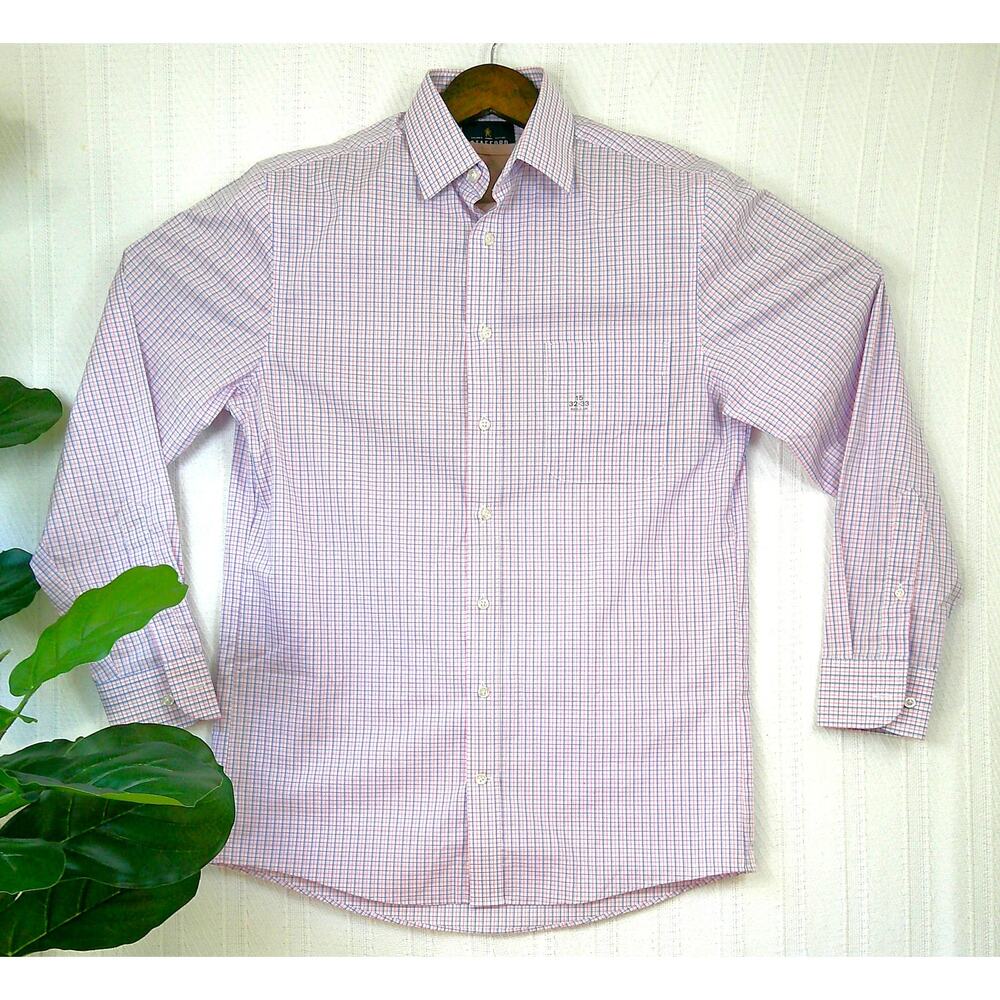 New Stafford Travel Performance Blue Pink Button Up Shirt Regular Fit 15 (32-33)